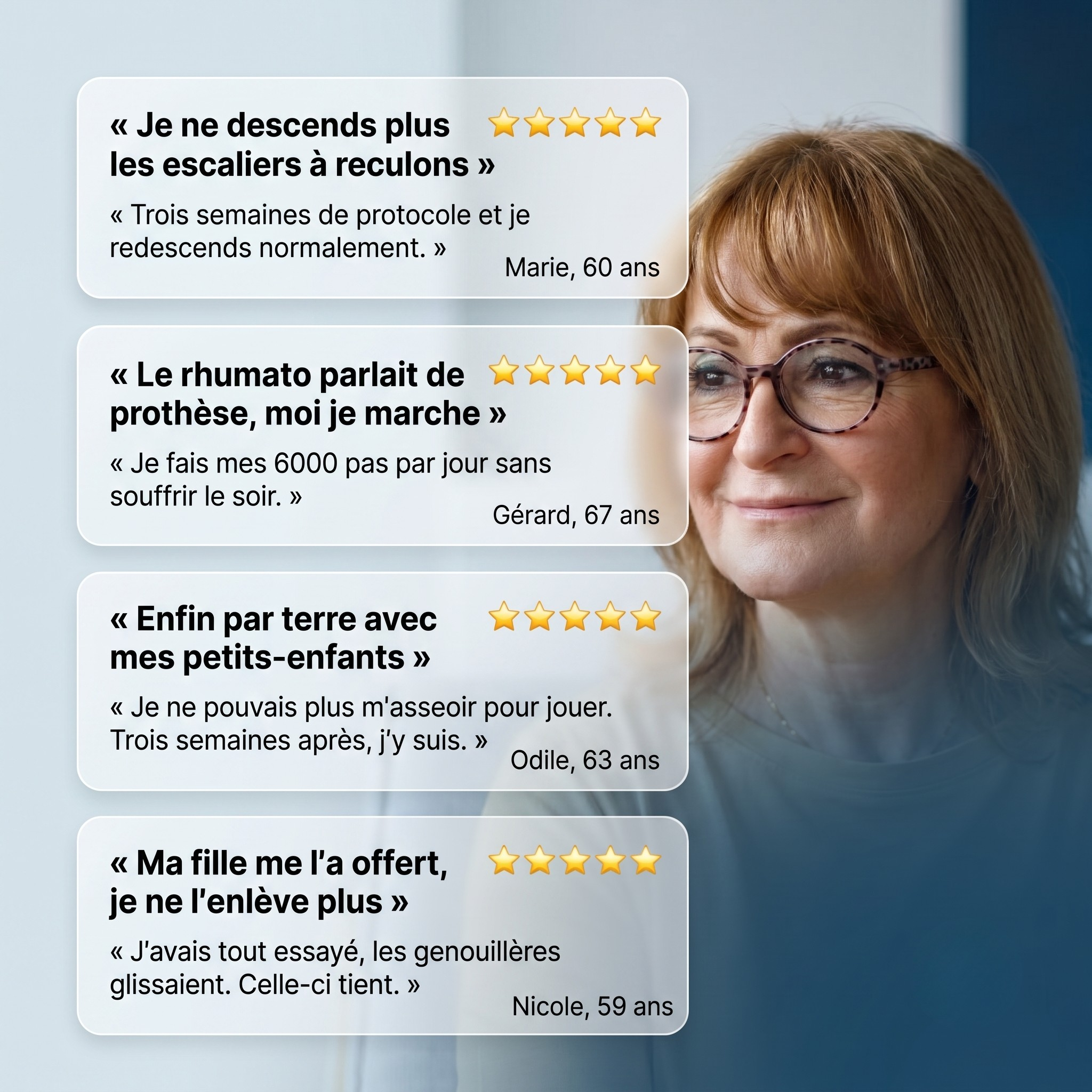 Le genou soulagé le jour, détendu la nuit.