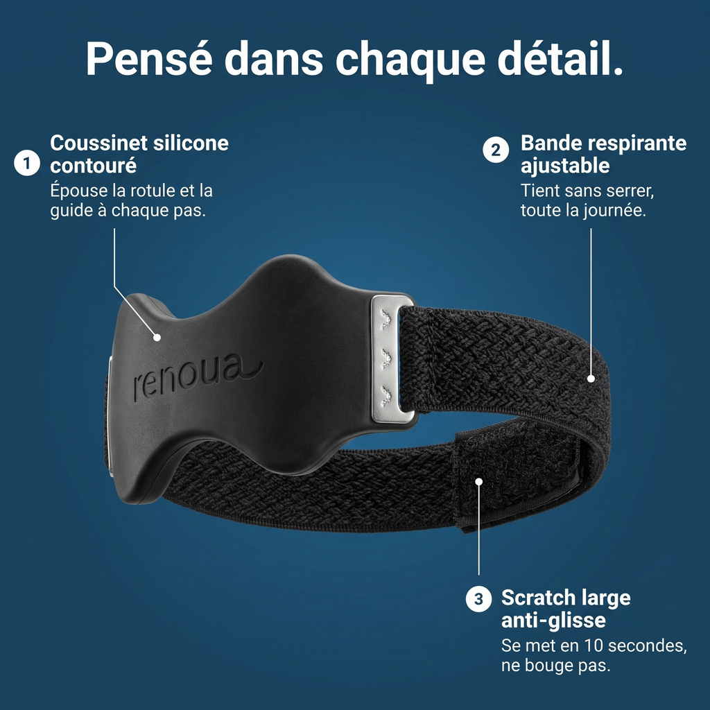 Le genou soulagé le jour, détendu la nuit.