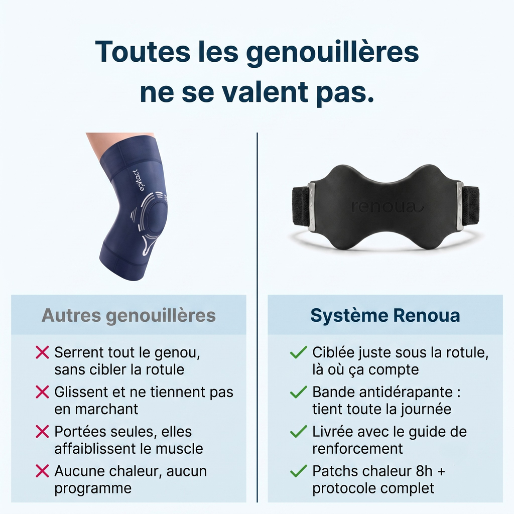 Le genou soulagé le jour, détendu la nuit.