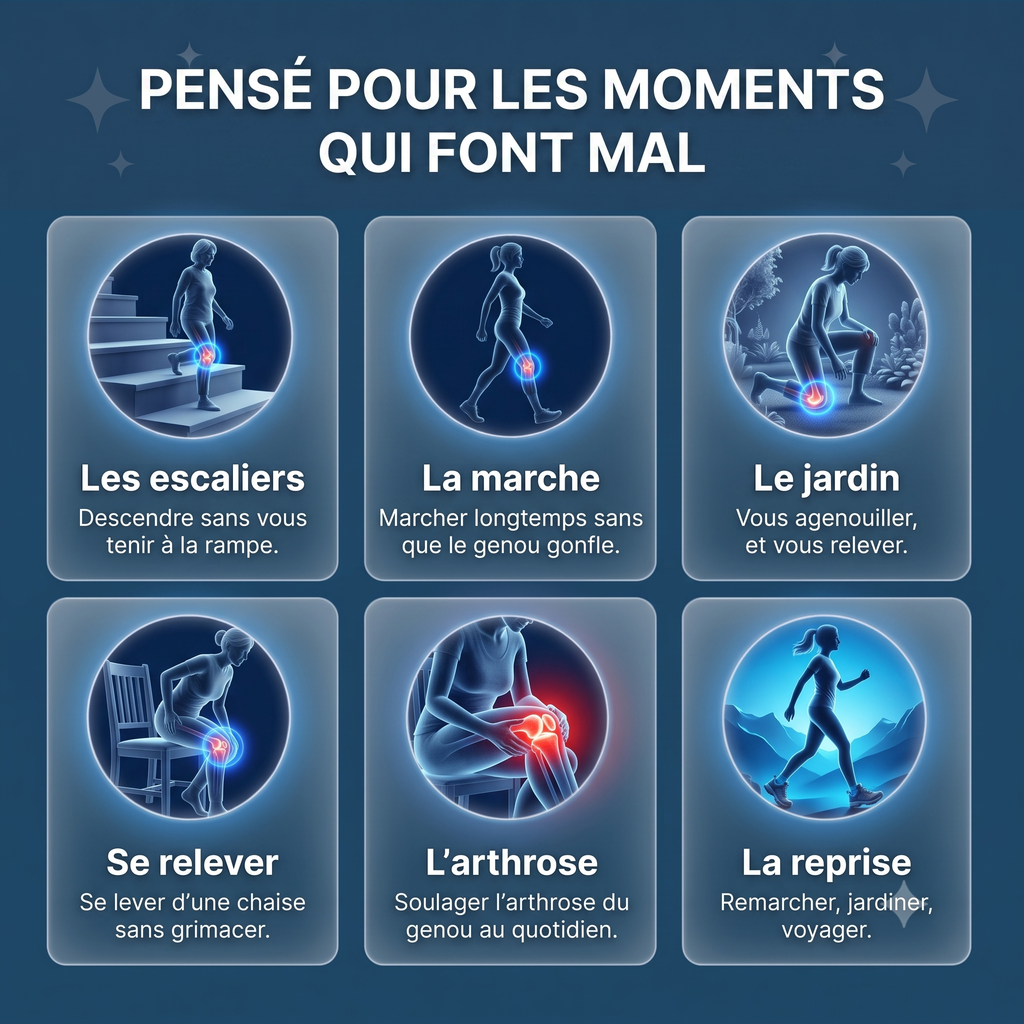 Le genou soulagé le jour, détendu la nuit.