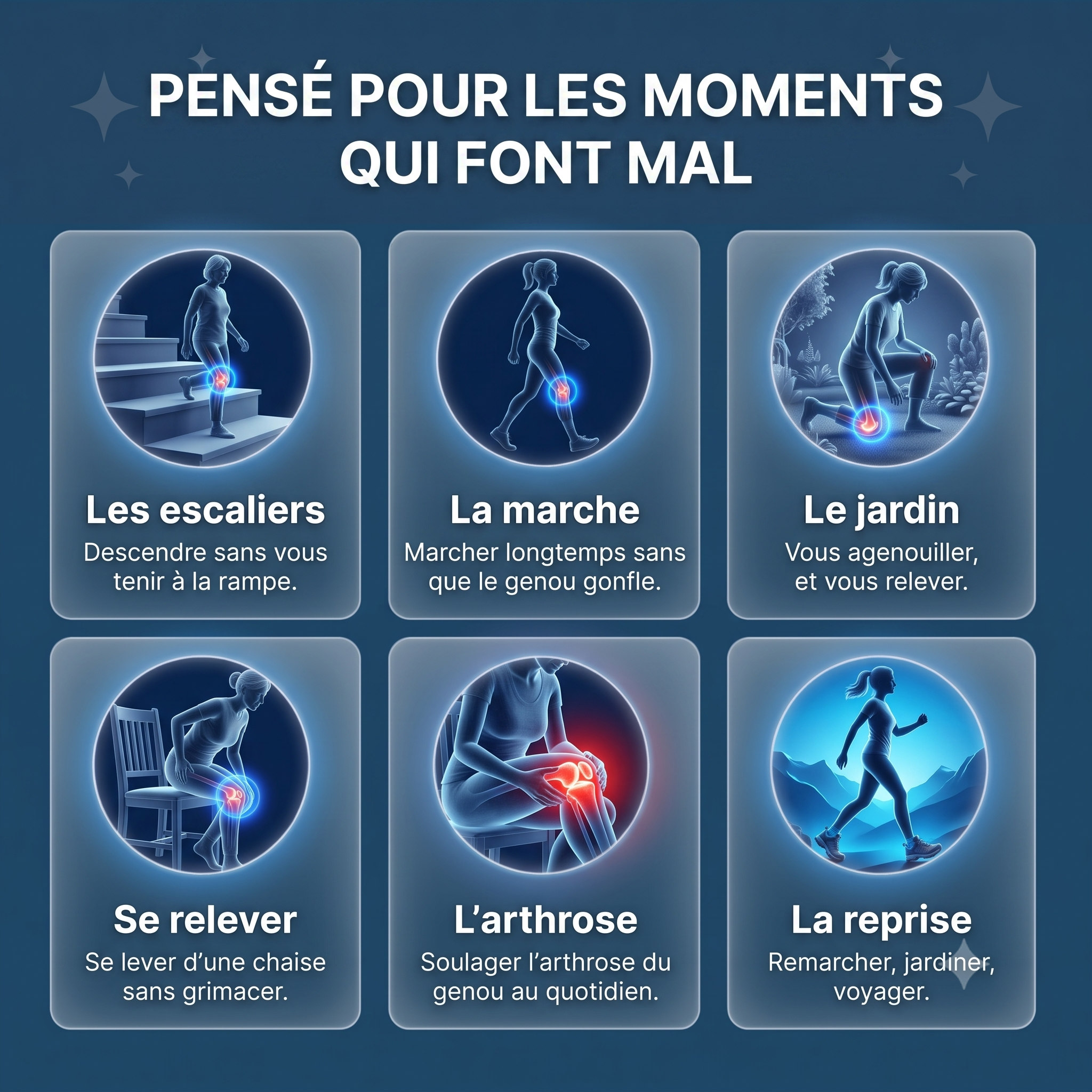 Le genou soulagé le jour, détendu la nuit.